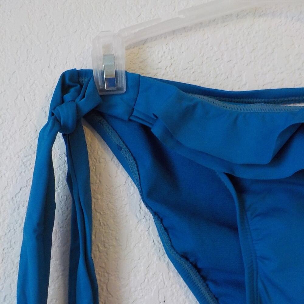 Perry Ellis Blue Bikini Bottom Women XSmall Front Ruffles Side Tie Swim Suit NWT